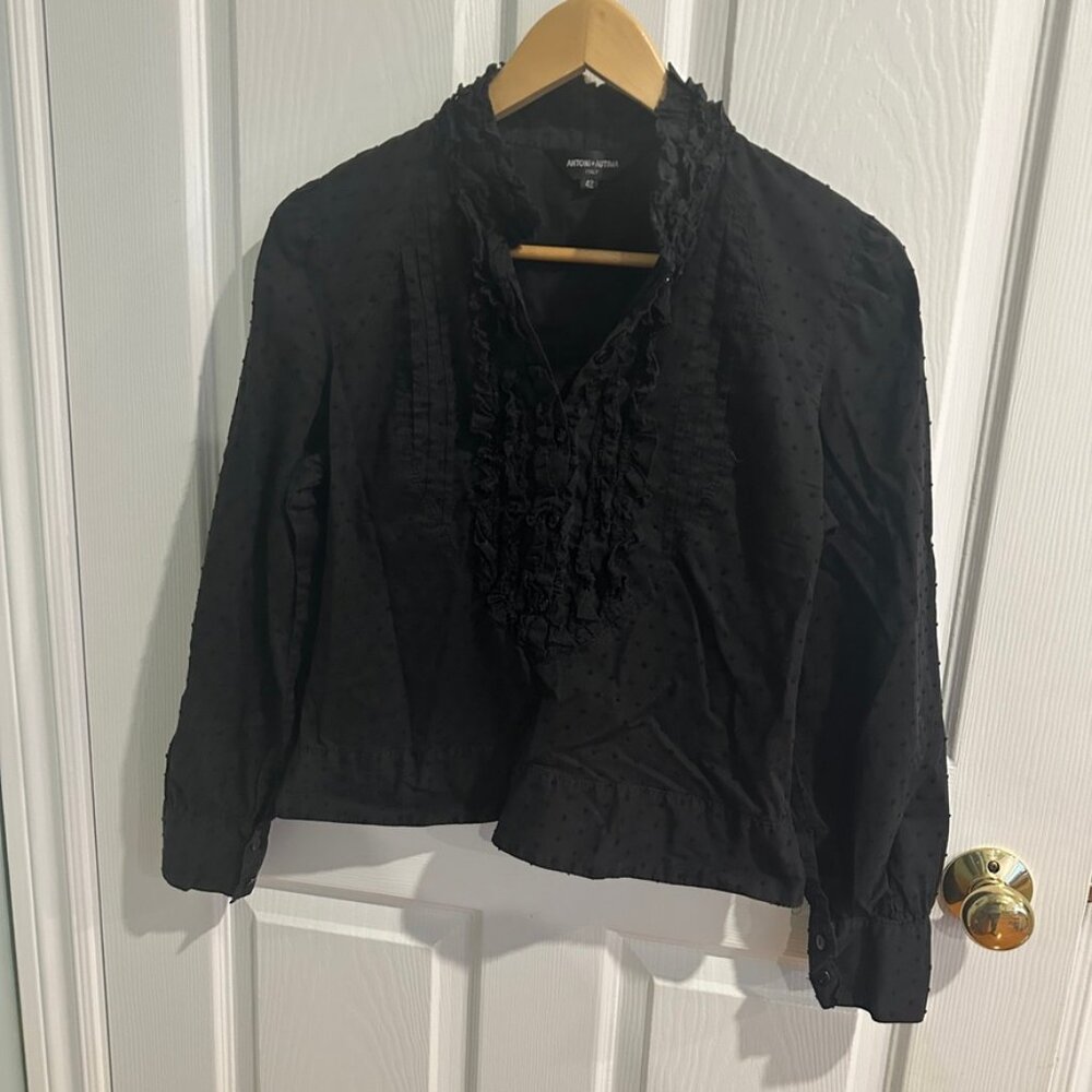 Women's Black Antoni & Autima Italian Made Ruffled Black Blouse Size 42